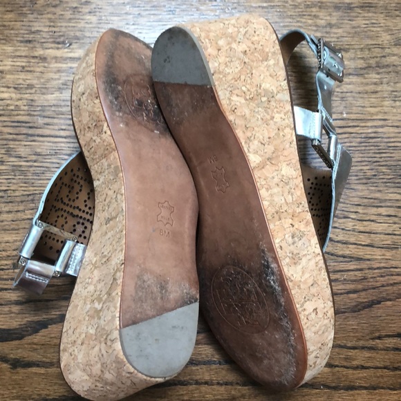 Tory Burch Mirrored Silver Cork Wedge Sandals 8 - Picture 8 of 11